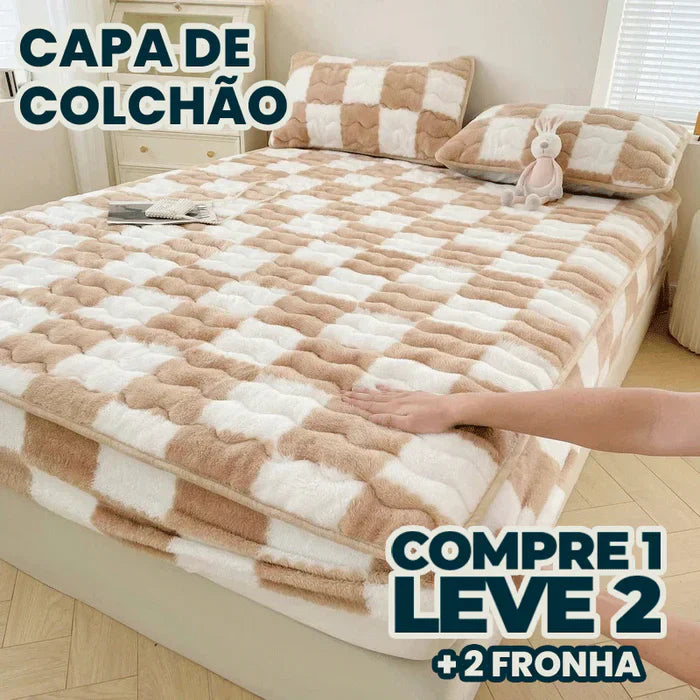 Capa de Colchão Peluciada Impermeável (Compre 1 Leve 2 + 2 Fronhas de Brinde)