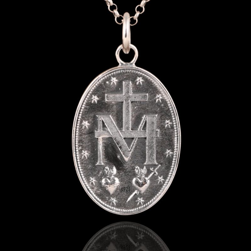 Colar Medalha Milagrosa Virgem Maria em Prata Esterlina