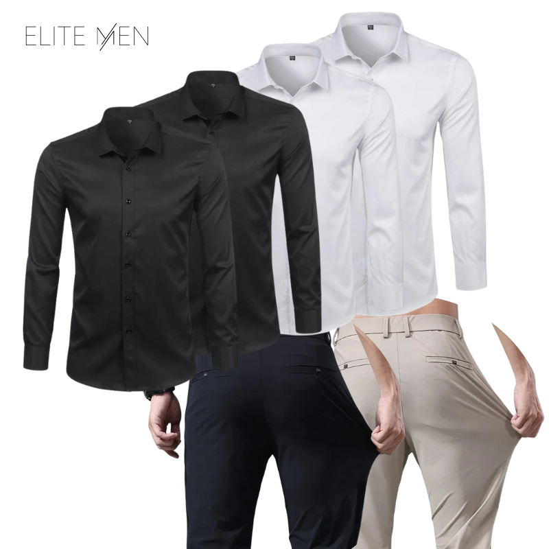 Kit 4 Camisas Ultra tec + 4 Calças Gentleman + Brinde Relogio de Couro