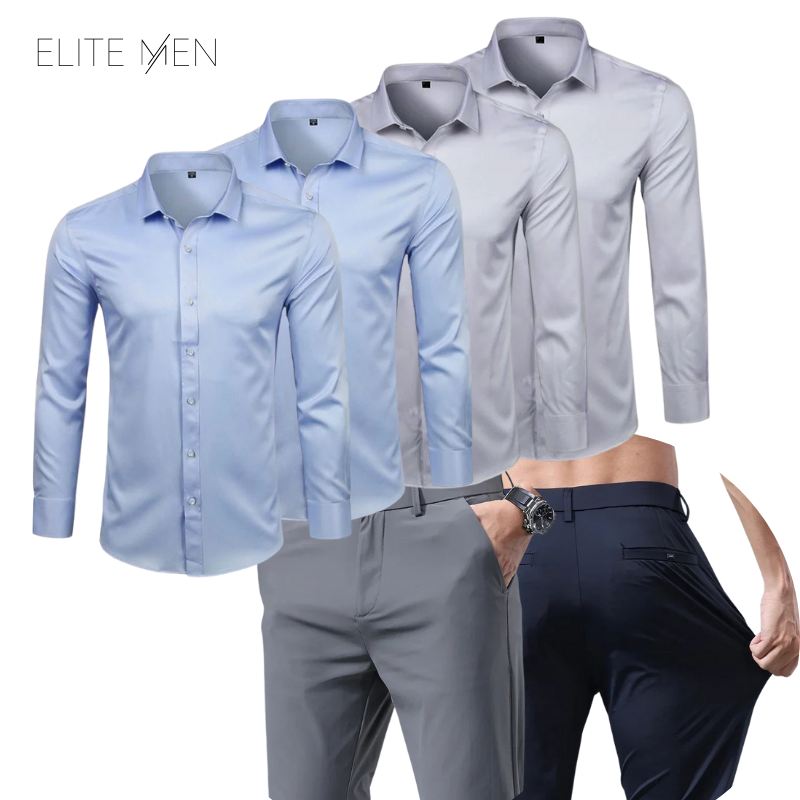 Kit 4 Camisas Ultra tec + 4 Calças Gentleman + Brinde Relogio de Couro
