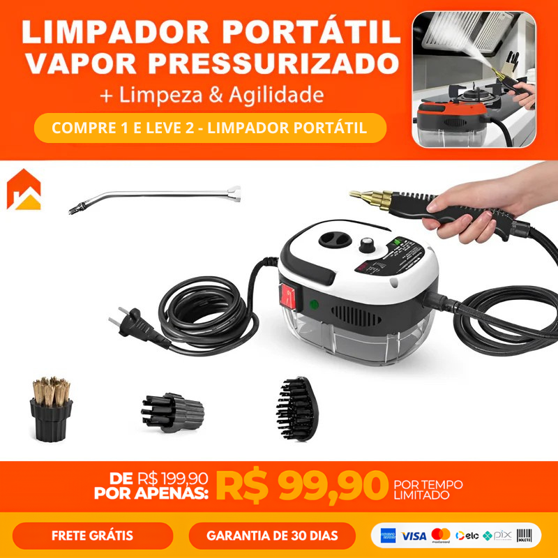 Limpador a Vapor Pressurizado Turbo 2500W Bivolt – Potência e Eficiência na Limpeza