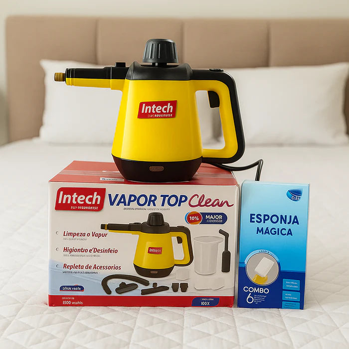Limpador à Vapor com 9 acessórios + Brinde Esponja Mágica