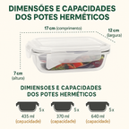 Kit 15 Potes Herméticos de Vidro + 10 Copos de Vidro Aruba de Brinde