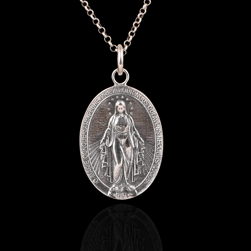 Colar Medalha Milagrosa Virgem Maria em Prata Esterlina