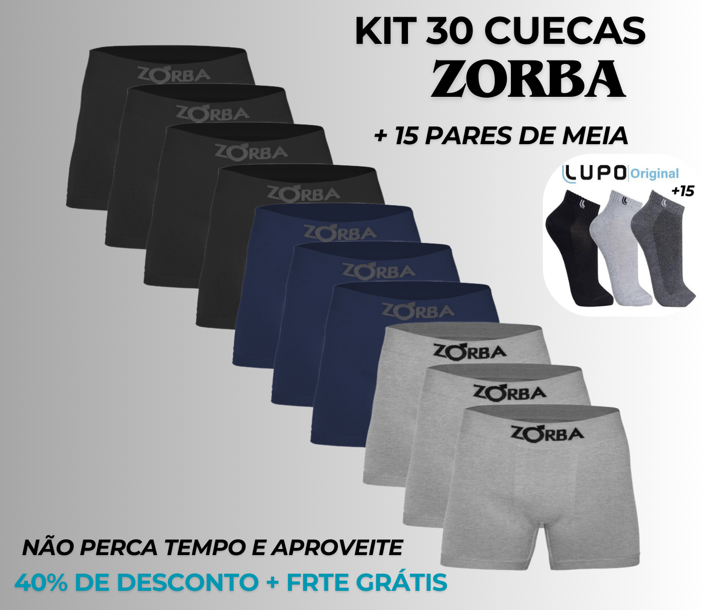 Kit 30 Cuecas Microfibra Sem Costura Original + Brinde 15 Pares de Meia