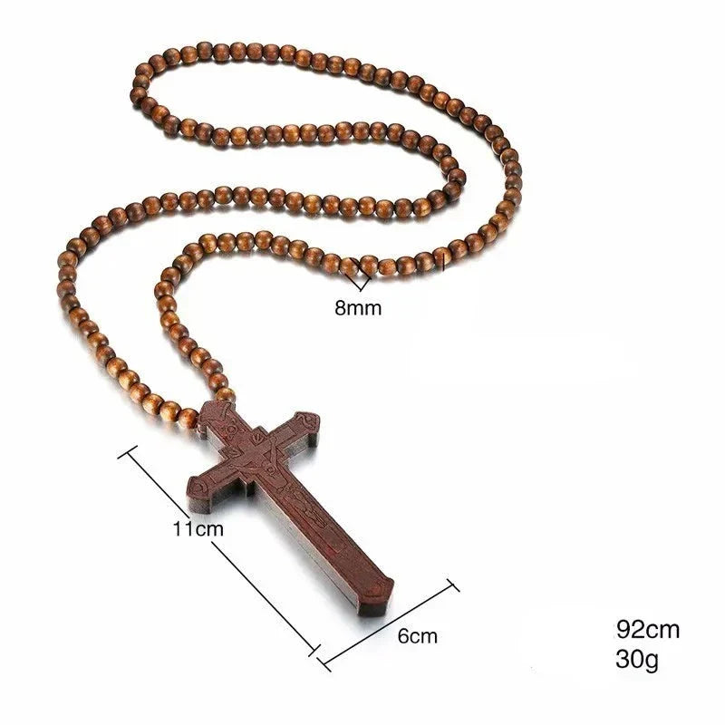 Colar Cruz Jesus Crucificado de Madeira
