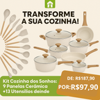 Kit Cozinha dos Sonhos: 9 Panelas Ceramica + 13 Utensílios de Brinde