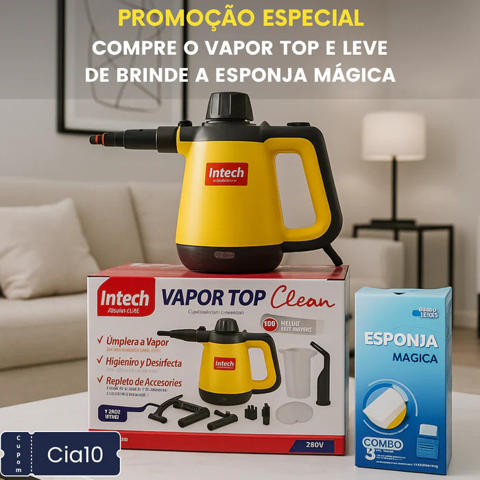Limpador à Vapor com 9 acessórios + Brinde Esponja Mágica