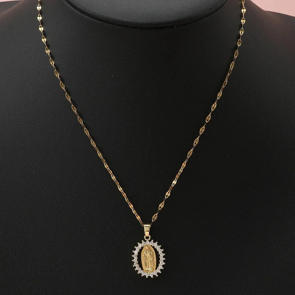 Colar Virgem Maria Feminino de Zircão
