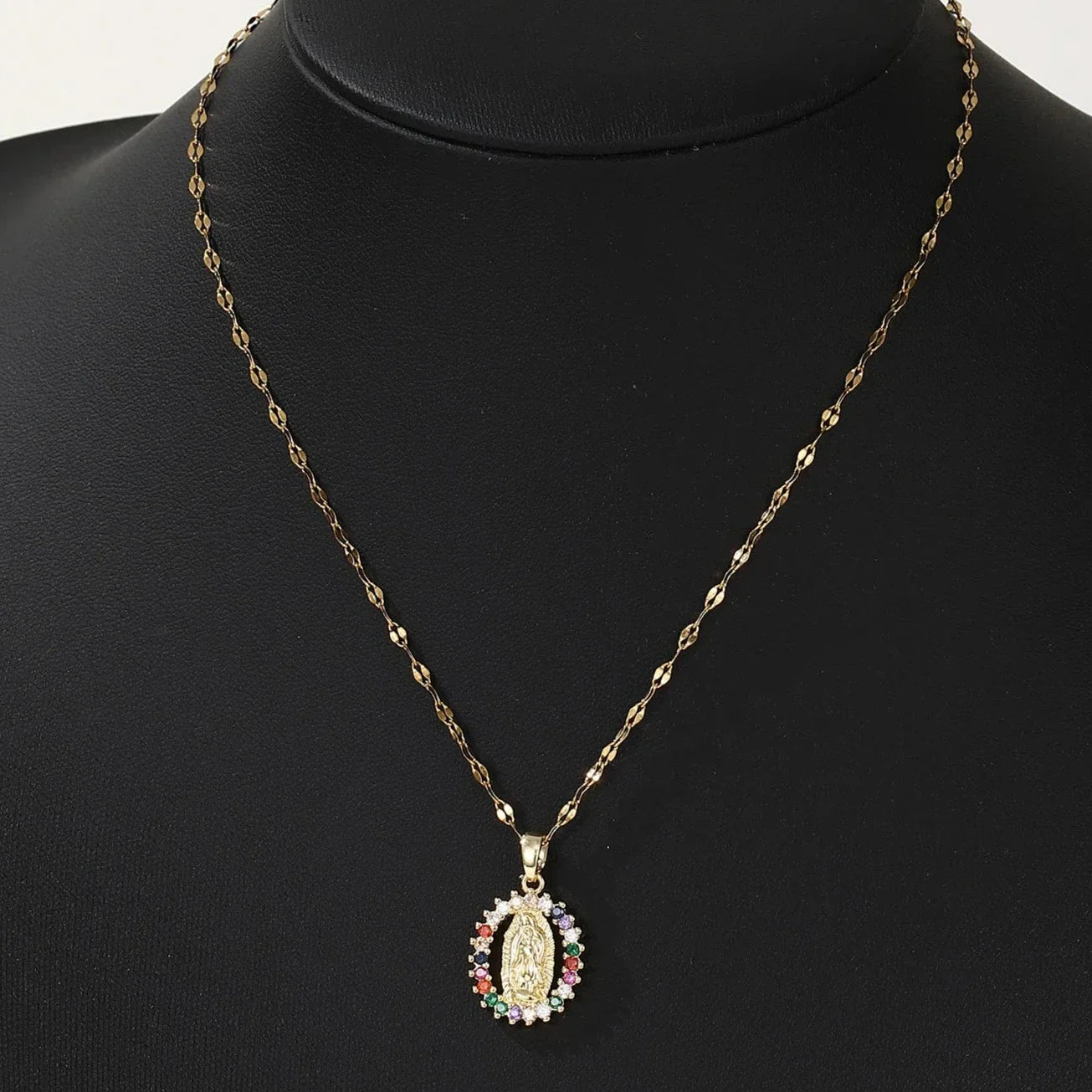 Colar Virgem Maria Colorido Feminino de Zircão
