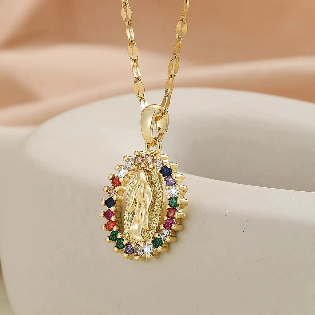 Colar Virgem Maria Colorido Feminino de Zircão