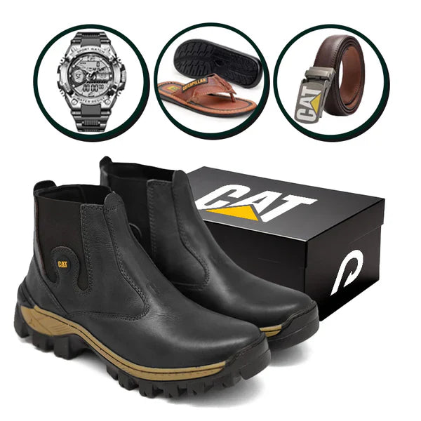 Bota Masculina Adventure em Couro Legítimo | +3 Brindes: Chinelo, Relógio e Cinto