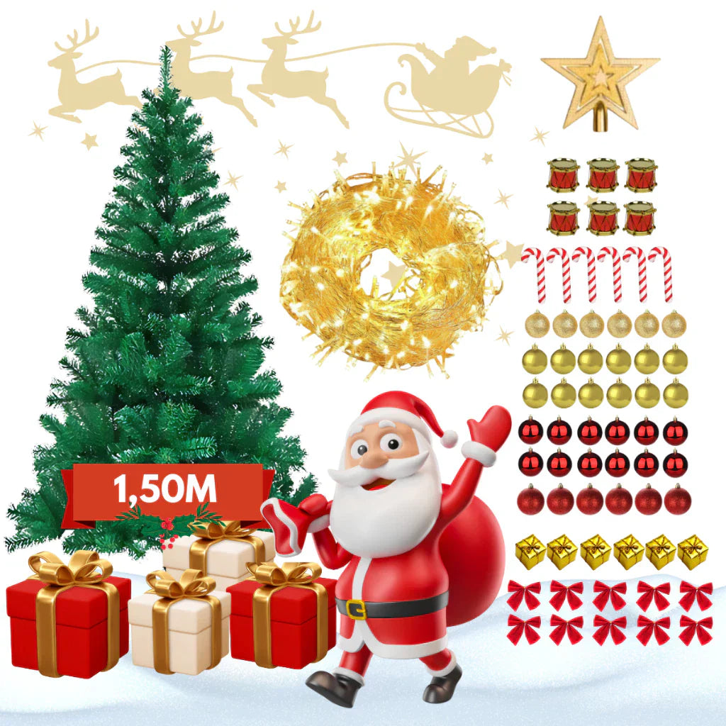 Árvore Natal Pinheiro Premium 200 Galhos Enfeitada Decorada + Kit Completo Enfeites