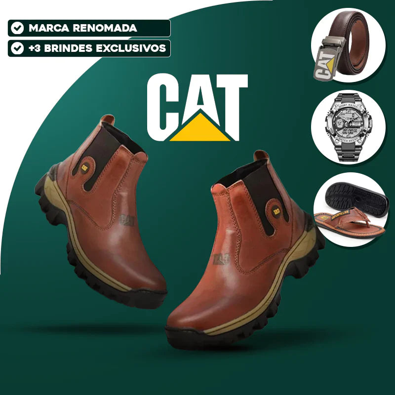 Bota Masculina Adventure em Couro Legítimo | +3 Brindes: Chinelo, Relógio e Cinto